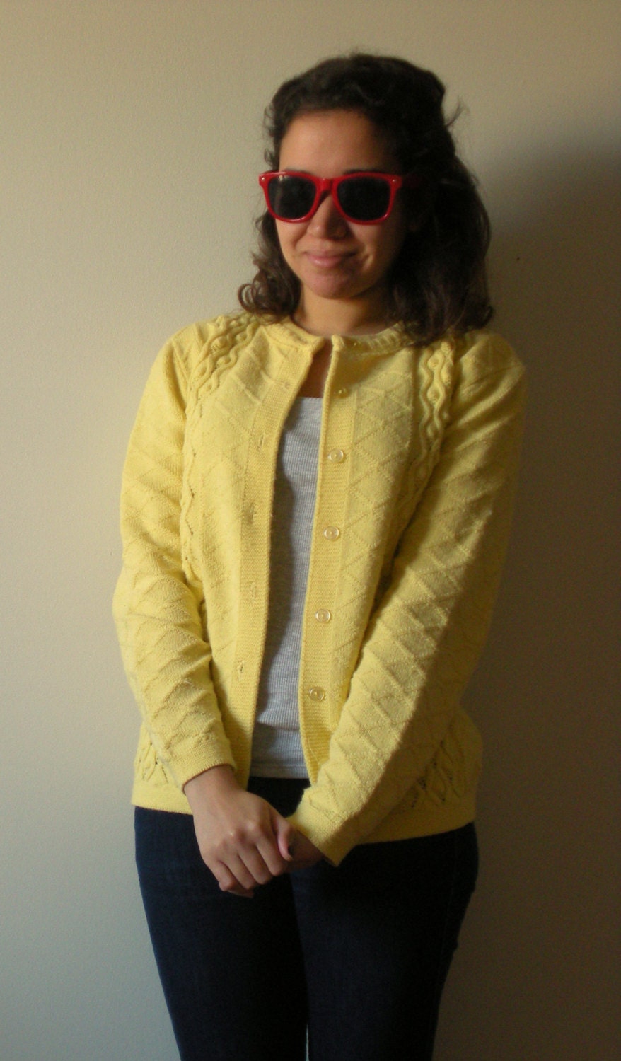 YELLOW Knit Sweater Cardigan Pastel
