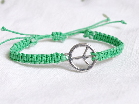 Peace Hemp Bracelet - Macrame Green Peace Bracelet - Friedship Bracelet