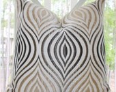 Designer Neutral Pillow - Steel Grey Ivory Gold Ogee Geometric Pillow Cover -  Ombre Throw Pillow