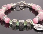 ALPHA KAPPA ALPHA:  Hand Beaded Greek Sorority Pink and Green Bracelet Accessory Gift
