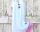 White, Tickled Pink Eyelet Empire Waist Dress upcycled sundress tulle romantic bohemian beach summer dress