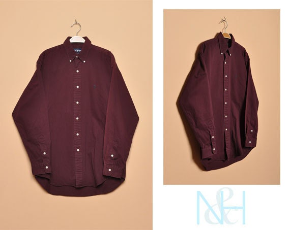 Vintage 1990s Dark Purple RALPH LAUREN Boyfriend Shirt with Unisex Fit