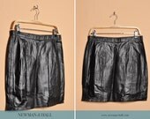 Vintage 1990s Black Leather Pencil Skirt with High Waisted Fit