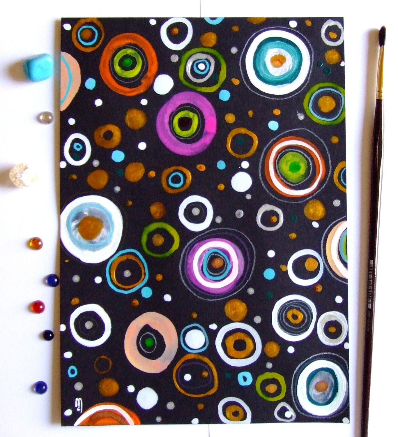 Abstract Painting Abstract Art Contemporary Art Abstract Drawing Circles Decor Black Gold White Original Art Wall Art Fine Art Gouache Ink