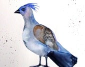 Bird Original Painting Bird Watercolor Ink Drawing Bird Animal Art Decor Blue Grey Wall Art Feathers Bird Contemporary Art Bird Fine Art
