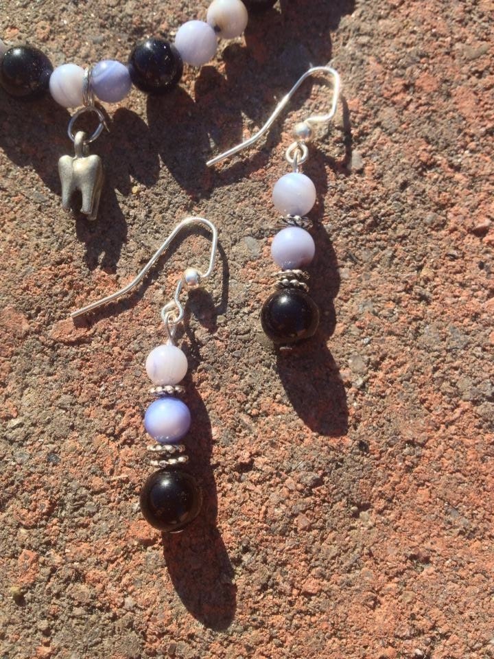 Gemstone Earrings // Lace Agate // Blue Goldstone