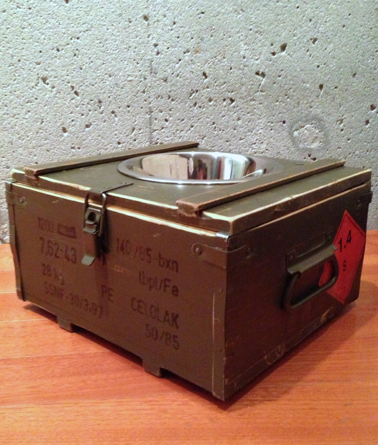 Elevated Green - Ammo Box Single Feeder - Pet Bowl - UpScaled