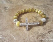 Gold Gem Sideways Cross Bracelet