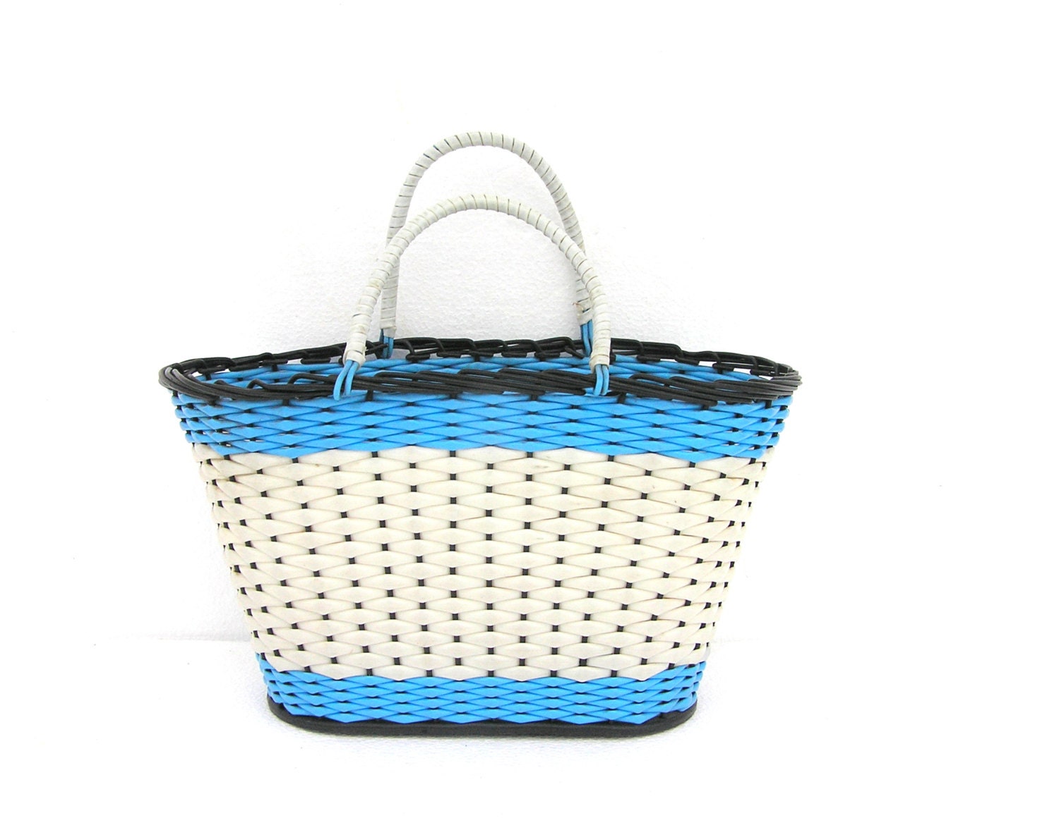 Large beach basket for shopping vintage soviet light blue boho nautical carry bag - SoYesterdaySoCool