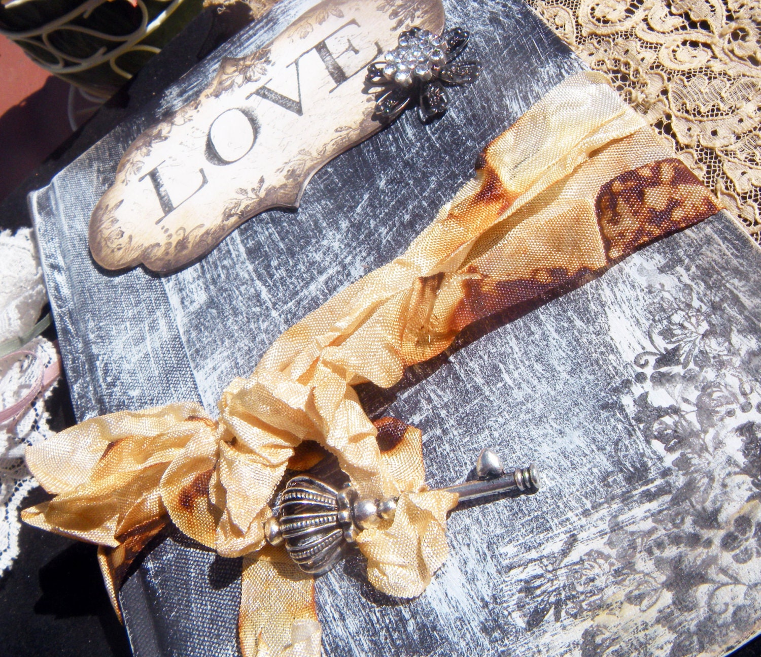 Custom Wedding Guest Book in shabby chic style vintage inspired