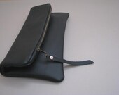 black leather clutch, minimal, modern, matte black