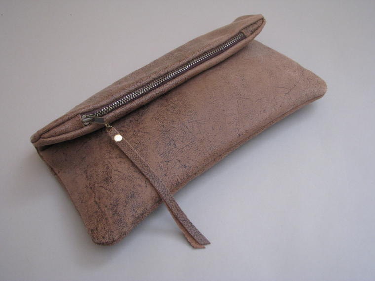 leather clutch, modern, minimal, fold-over clutch