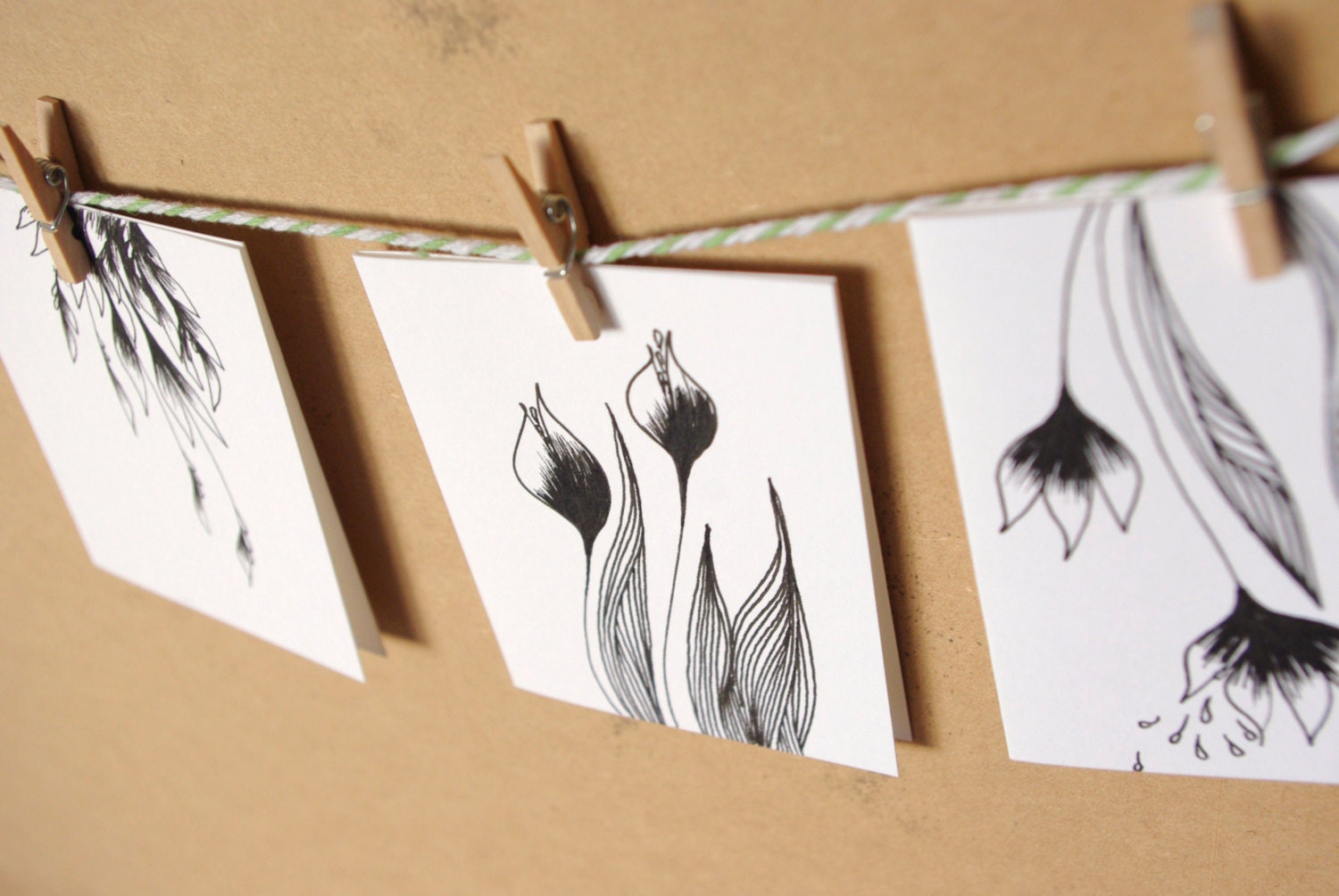 set of three - floral gift cards tags drawing original artwork notelets small greeting cards hand-drawn gift wrapping.