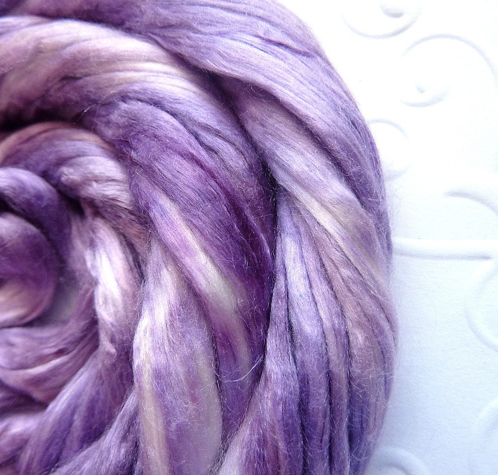 Mulberry Silk Roving for Spinning, Felting Silk, Paper Making. Lavender Flowers 10g .3 oz  Australia