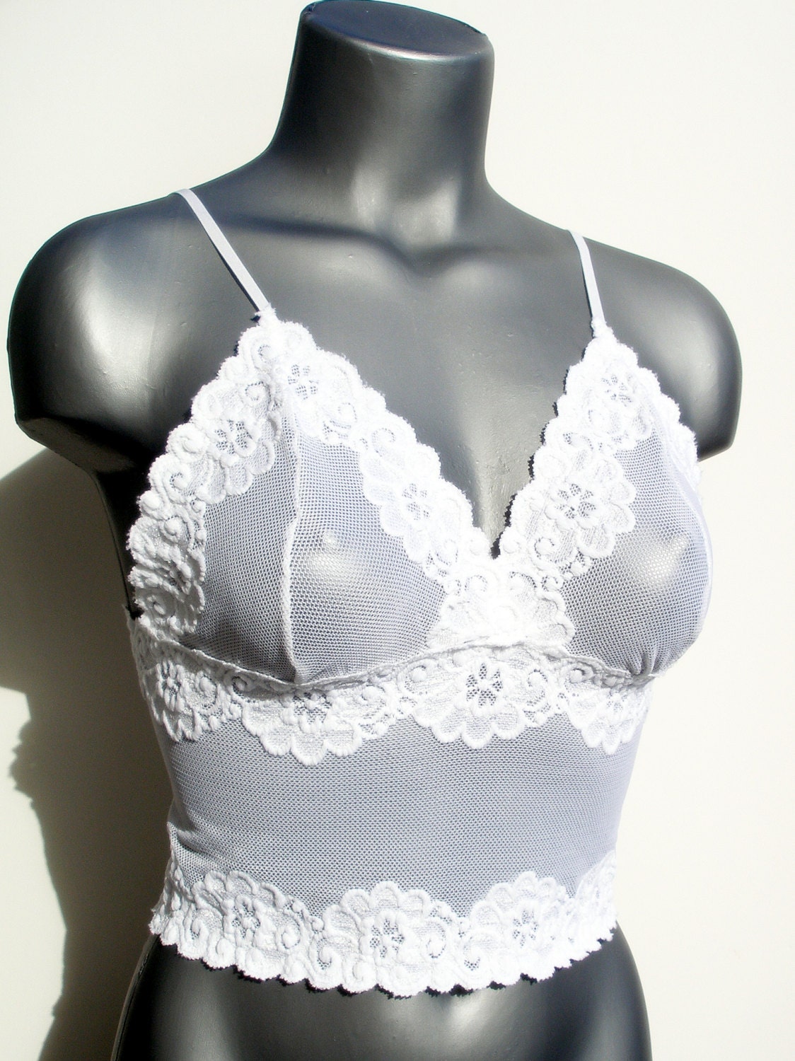 Small - White Heavy Embroidered Lace Camisole Top and Panties Set -  bridal, lingerie or sleepwear