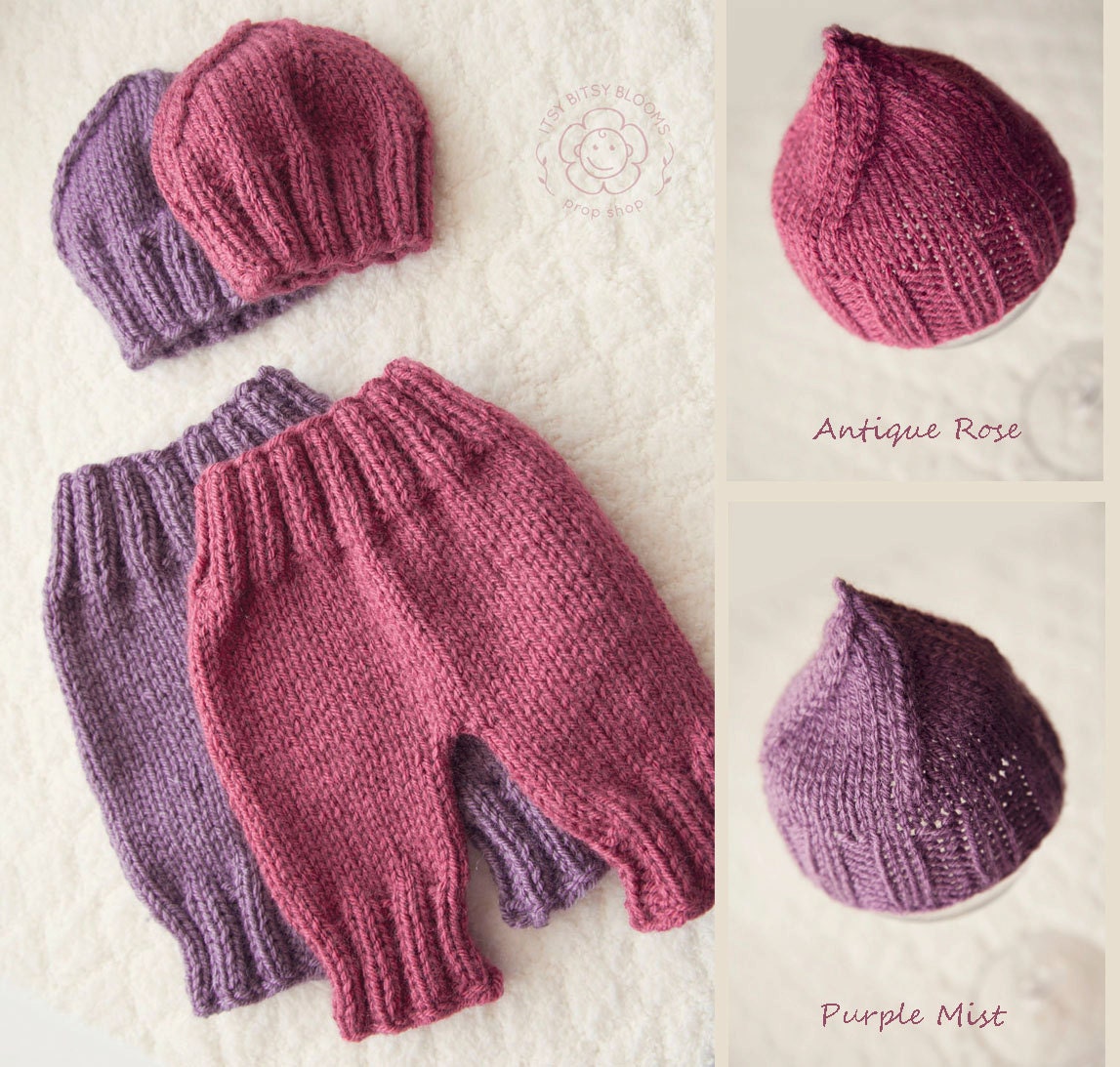 Newborn Pant and Beanie Set, Baby Girl Pant and Hat Set, Knit Newborn Pants, Baby Pants and Hat Set, RTS