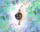Belly Ring, Antique Bronze Steampunk Watch with Parts, Crystals and Dangling Wheels, Belly Button Jewelry for her, OR NECKLACE