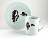 I Give you my Heart  Breakfast Set Mug and Plate Porcelain Thorax Hand Skeleton Anatomy Bone Anatomical Tea Milk Coffee Present Gift