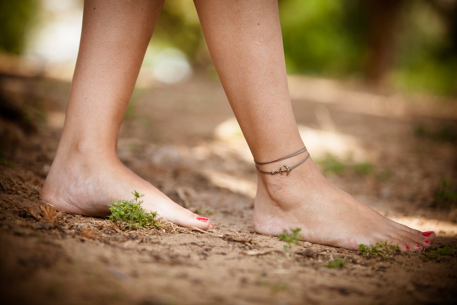 Anchor anklet, brown nautical wrap anklet with a bronze charm, brown ankle bracelet, gift for her, summer beach jewelry
