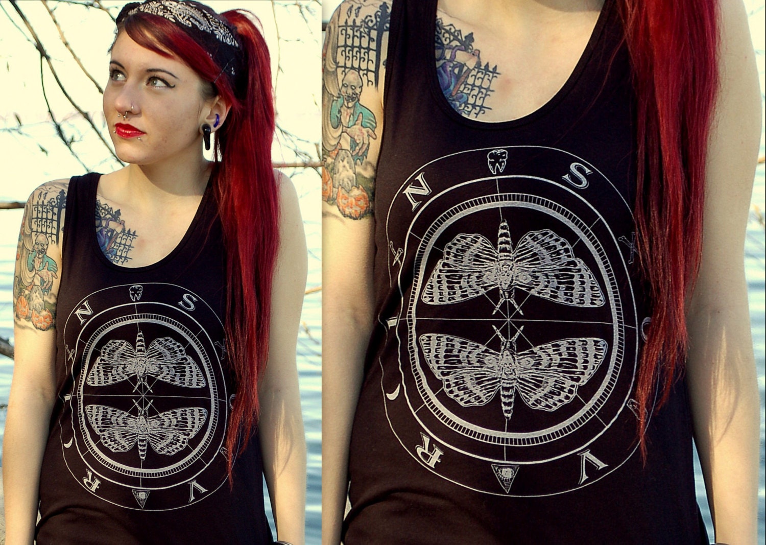 SIZE LARGE unisex Death Moth Tank black