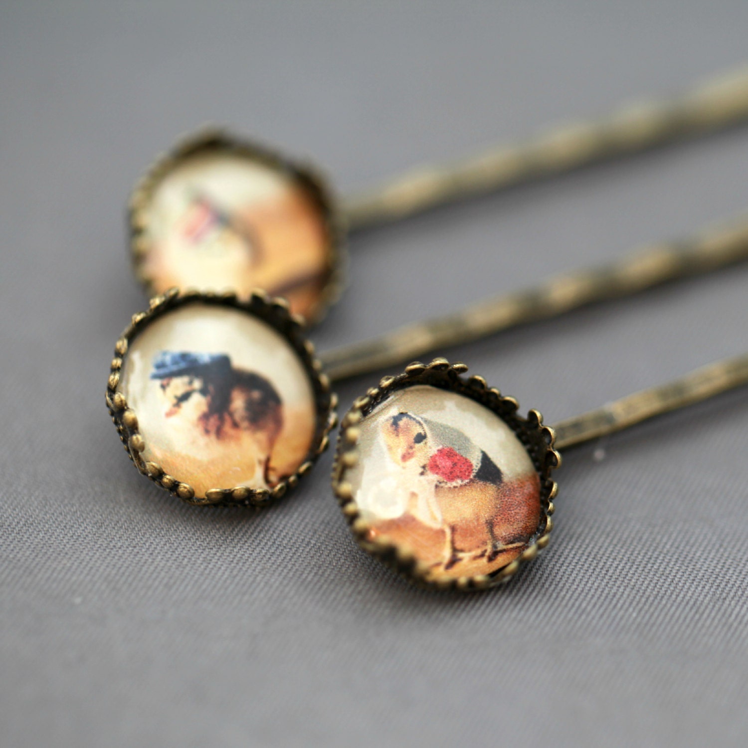 Bobby Pin Set (3) Chicks in Hats Three Hair Pins Chickens