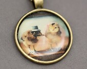 Photo Pendant Necklace of Two Chicks in Wedding Hats