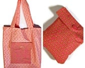 Ice Skating in Pink & Green - Fold up Tote Bag - Easy Tote - Free Shipping - ECO Shopping Bag -TAGT