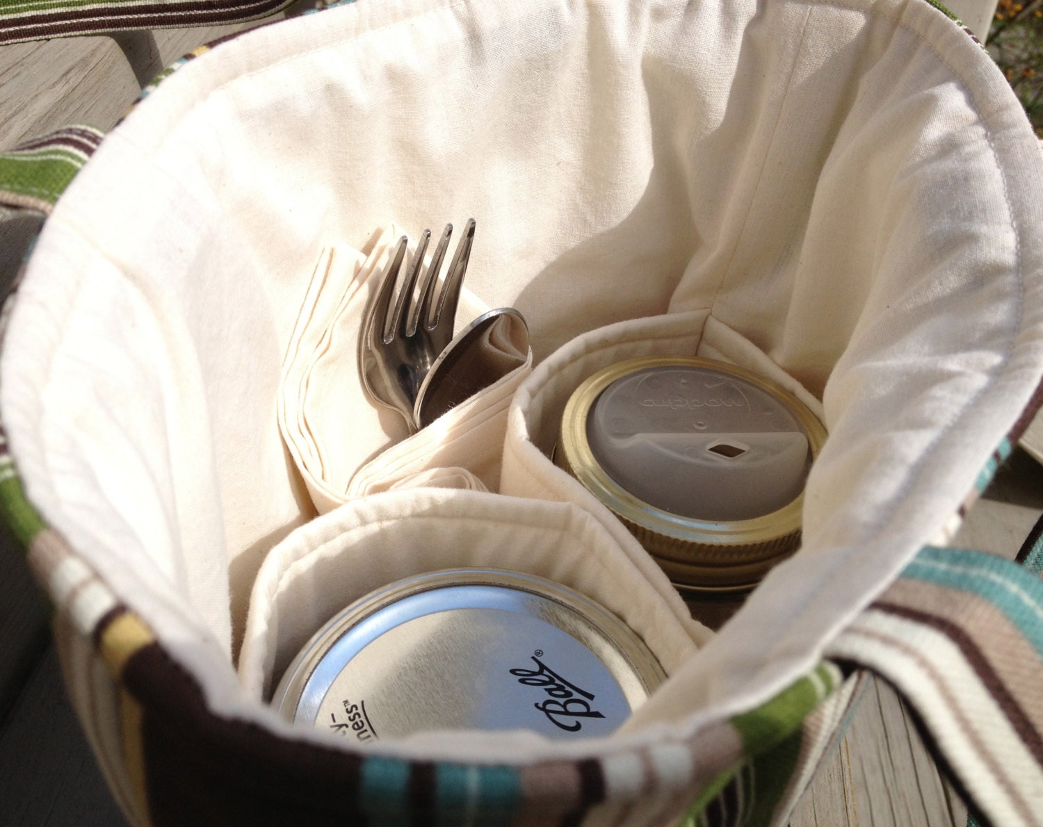Jars to Go Bag - stripe mason jar lunch bag