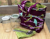 Jars to Go Bag - Aviary 2 designer fabric canning jar lunch tote