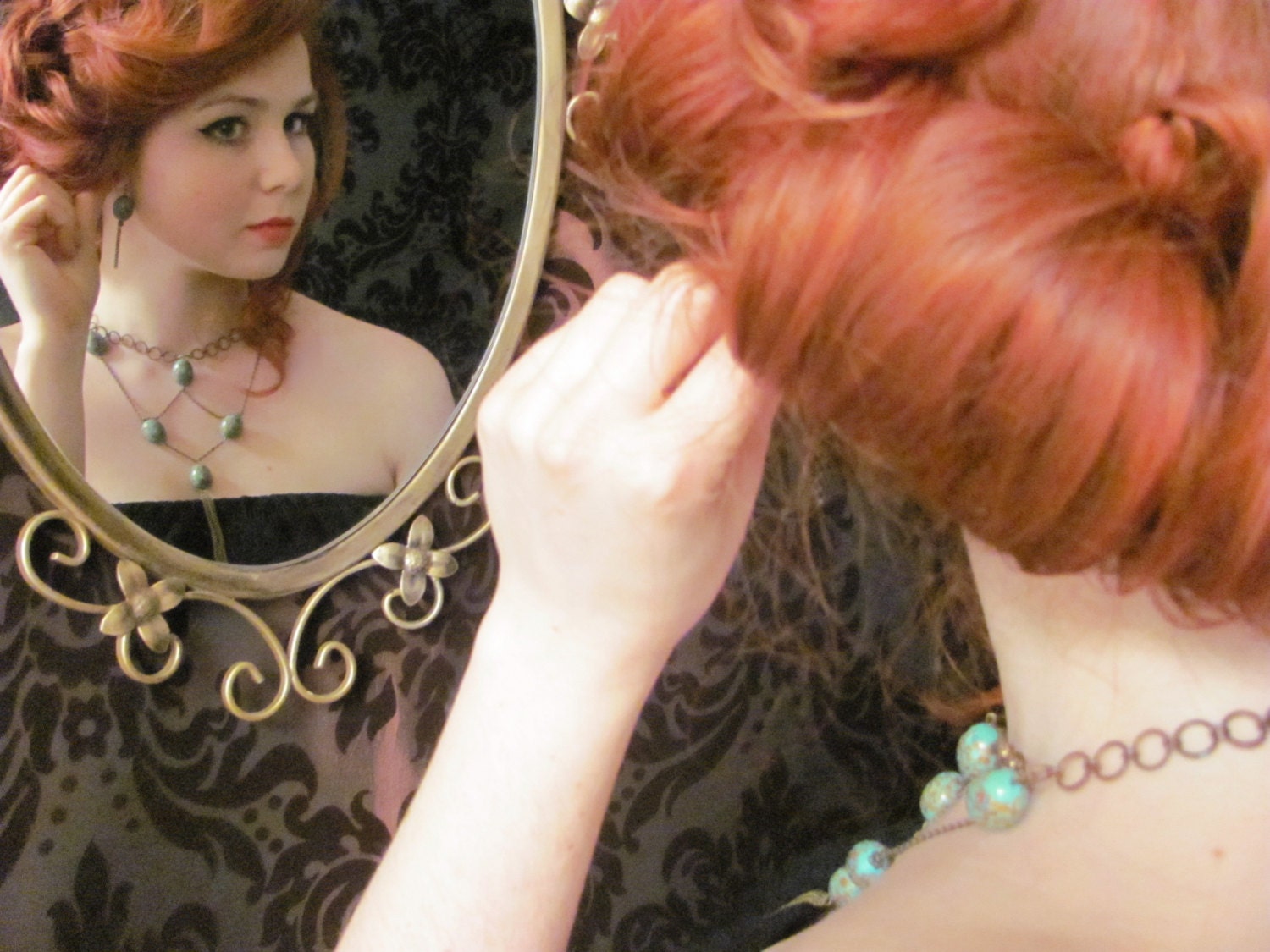 Beaded Chain Necklace & Earrings set - "Turquoise Fancy"