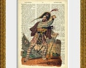 BLACK BEARD the PIRATE recycled book page art print - antique dictionary page with an antique pirate illustration - wall decor, nautical art