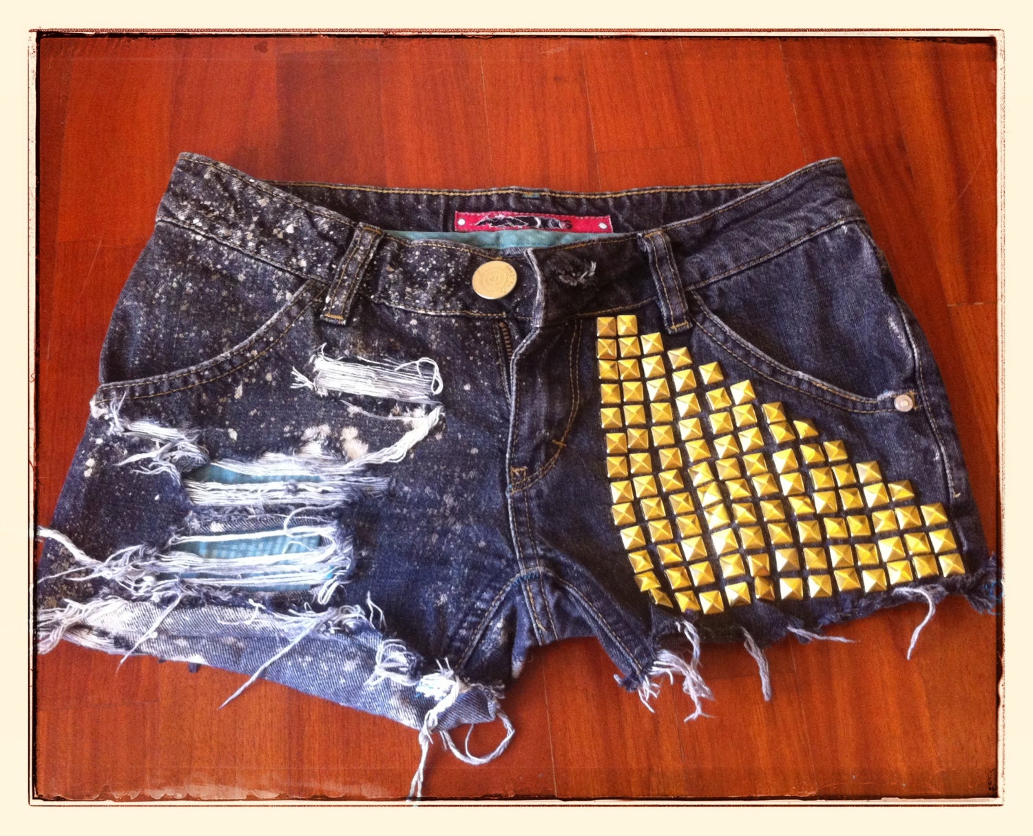 galaxy studded shorts - acid washed and destroyed