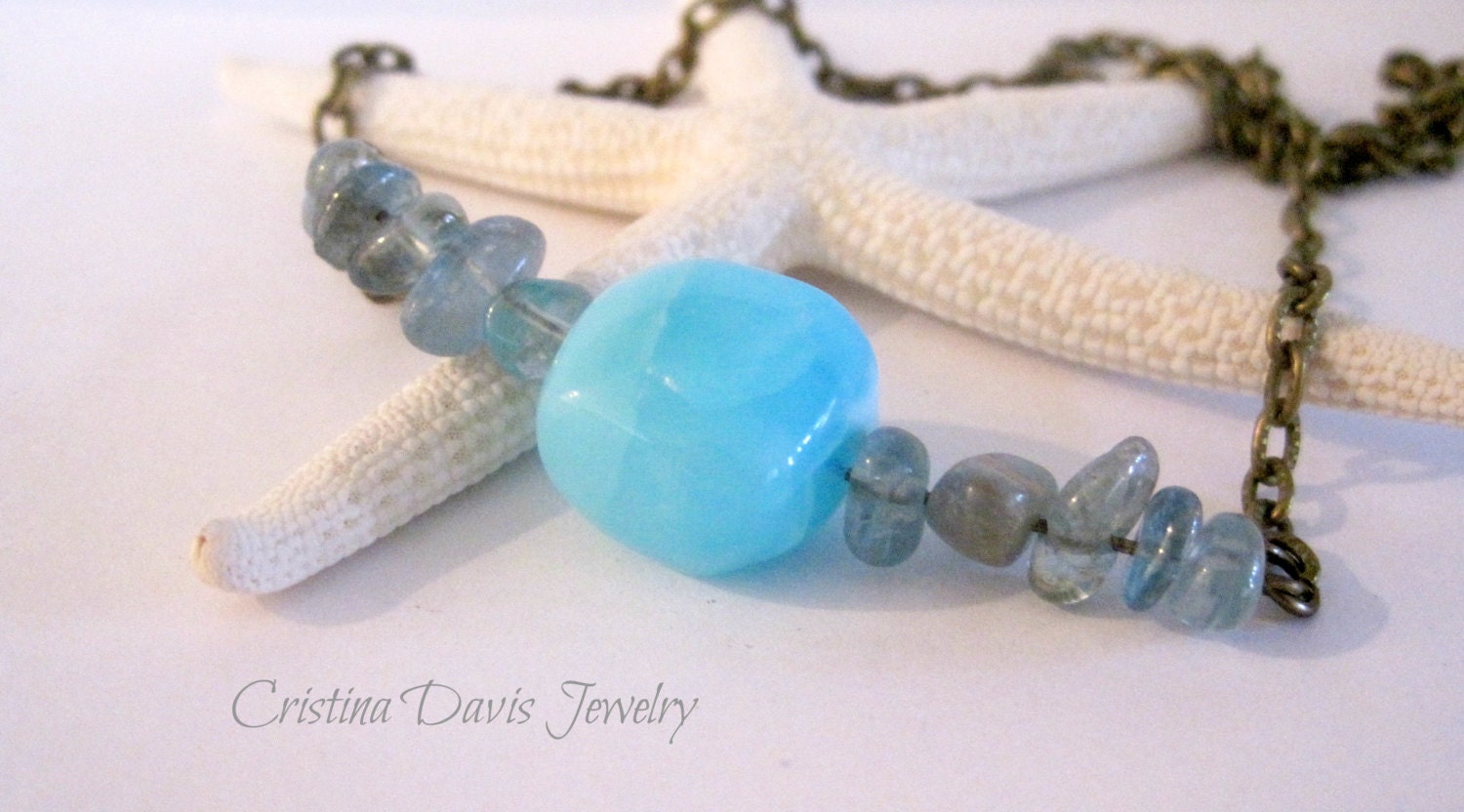 Aqua Blue gemstone bar necklace, smooth blue opal and apatite, minimalist jewelry, boho chic, gift ideas