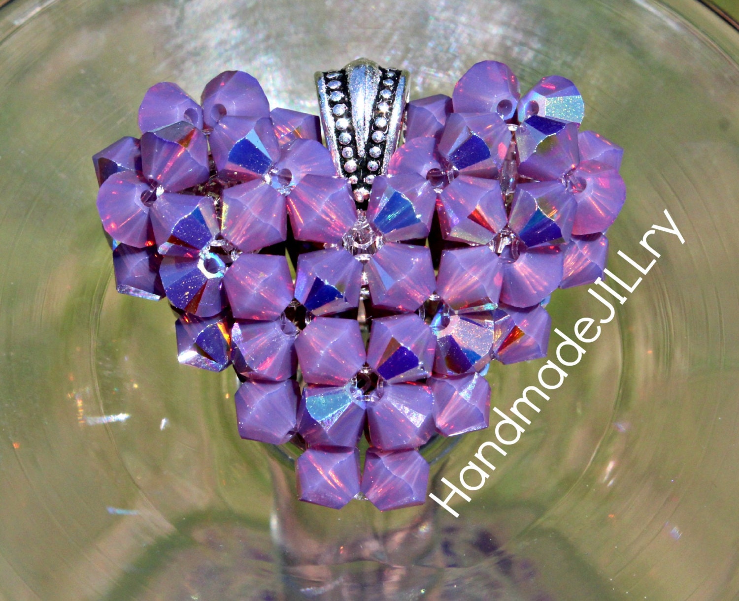 Fierce Heart, Swarovski Crystal Irridescent Opal Purple Floating Heart Necklace, Bling Necklace, Purple Opal, Creamy Purple Heart