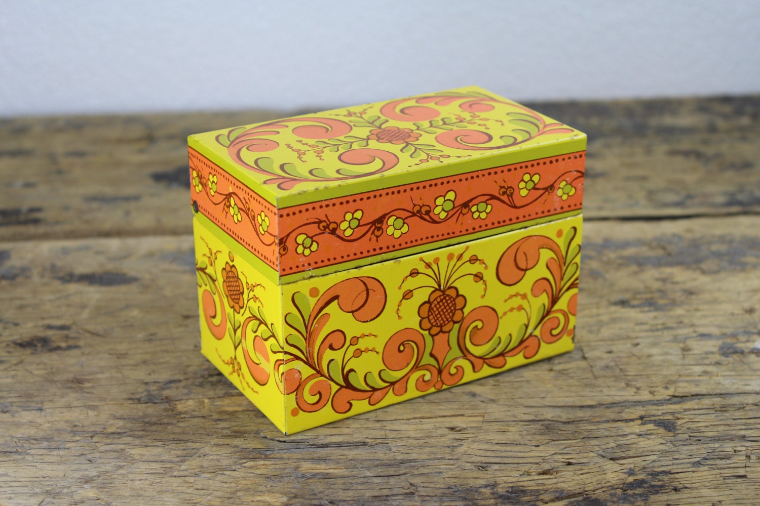 Retro Avon Recipe Treasures Orange, Yellow and Green Recipe Box