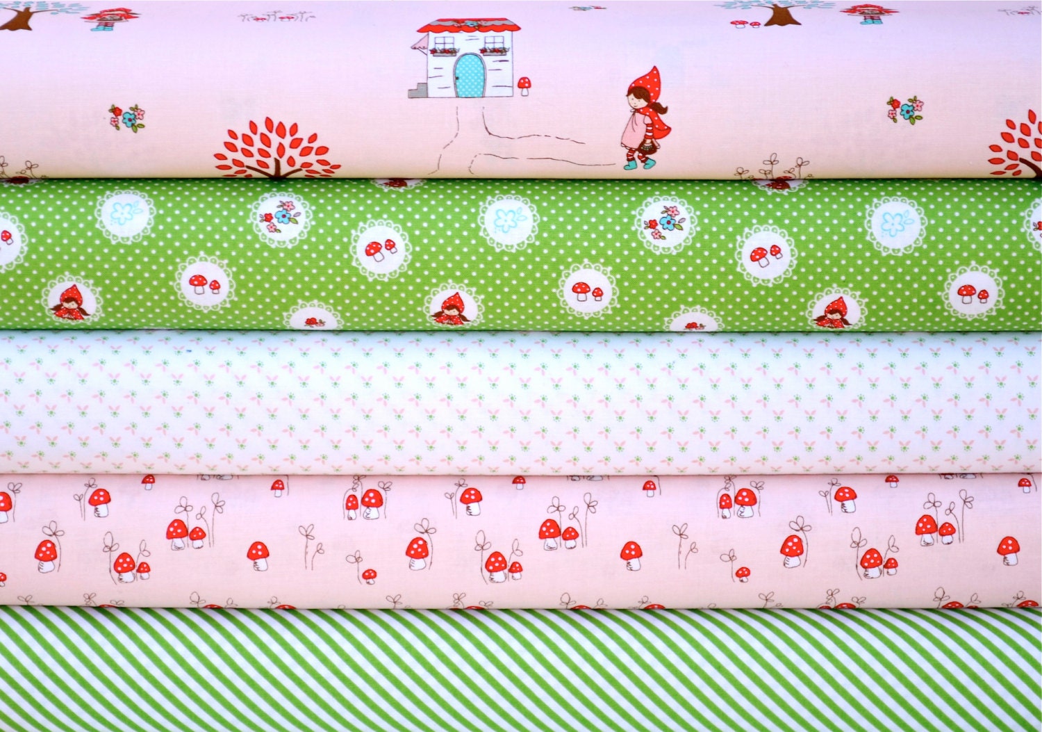 Red Riding Hood Fabric Bundle by Tasha Noel - Riley Blake Designs - 5 half yard pieces (TOTAL 2.5 Yards) Quilting Weight