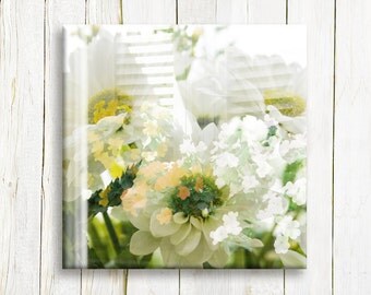 White flowers, Floral art on canvas, 12"x12", 30x30 cm, FREE SHIPPING