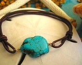 Tiny Treasures - Natural Turquoise Leather Adjustable Bracelet 14K Gold Filled Wire