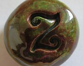LETTER Z Pocket Stone - Ceramic - EVERGREEN Art Glaze - Inspirational Art Piece