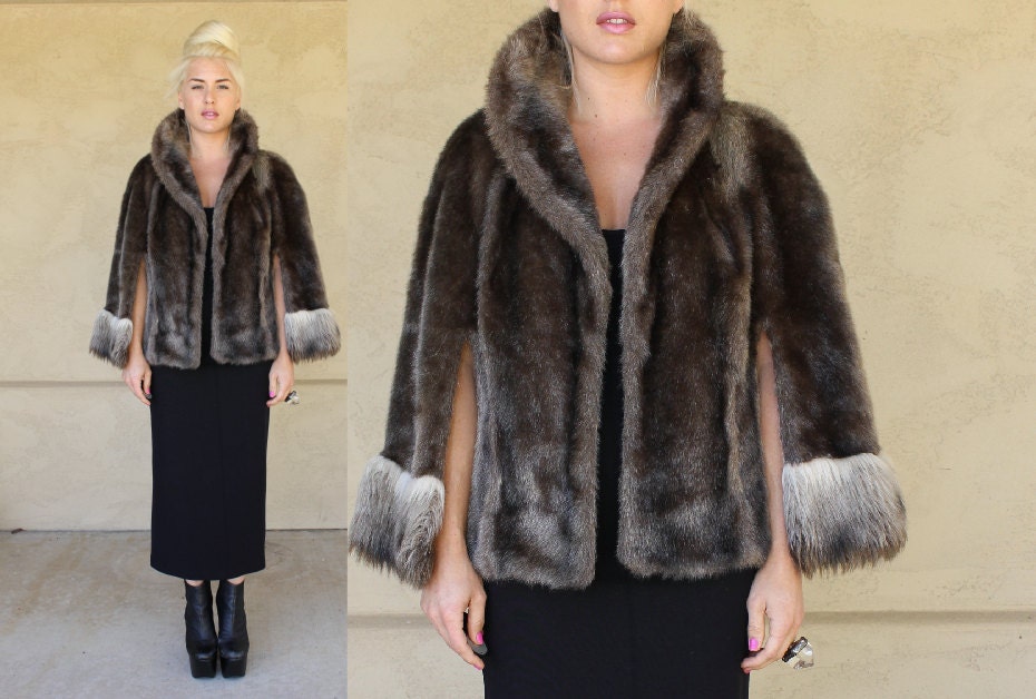 60s faux fur cape / stole / fur coat