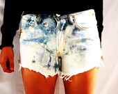 ARTIC CLOUDS LEVI vintage 501 denim distressed shorts studded upcycled blue purple pink fluro dye frayed festival cut off