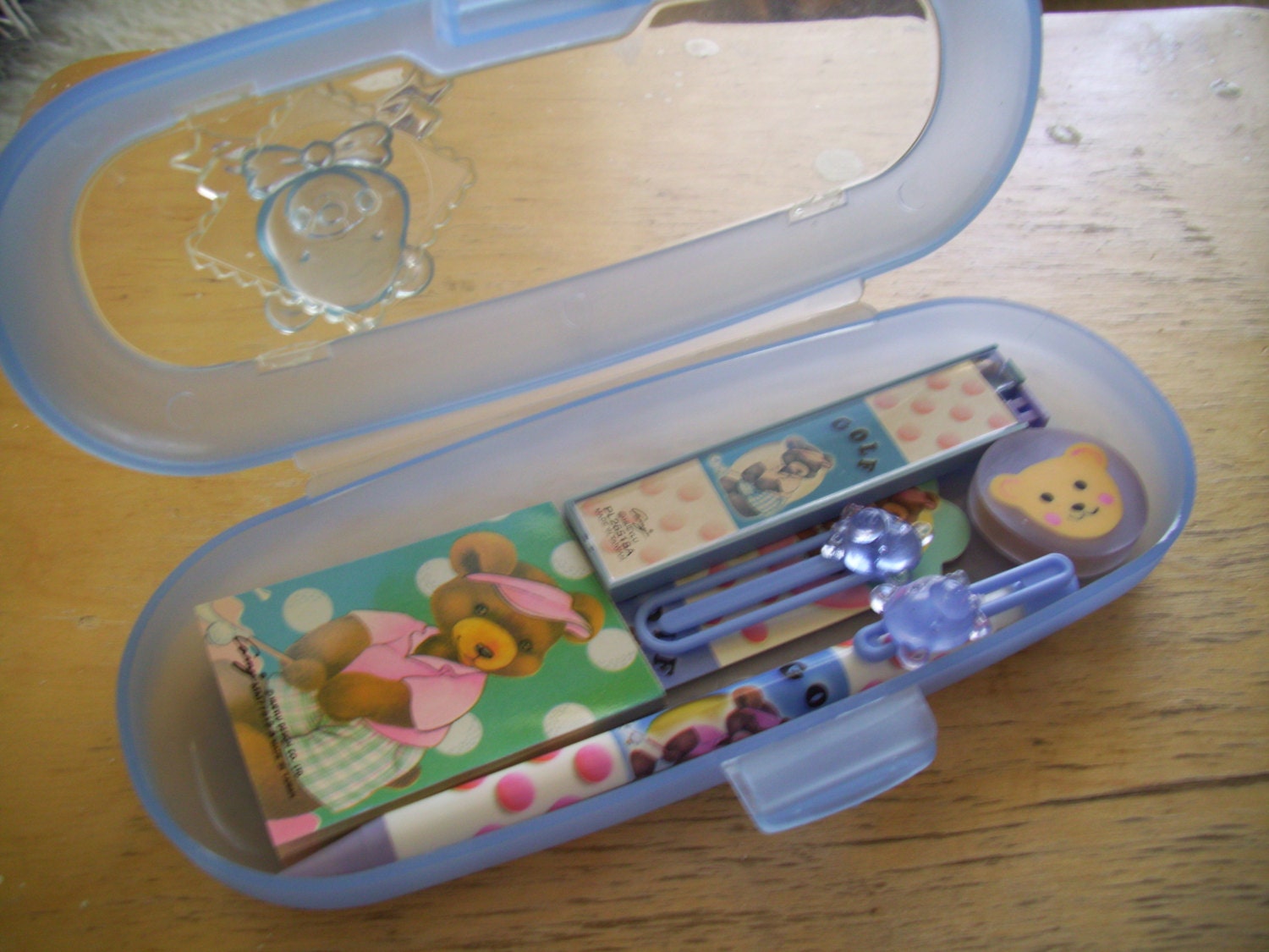 Golf Pencil Case. Blue Bear Pencil Box. 90s Kawaii by JirjiMirji