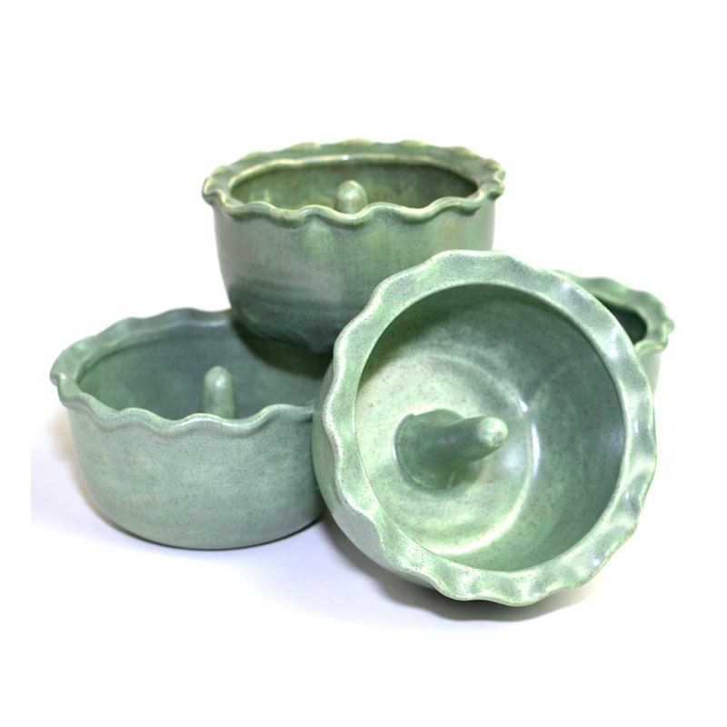 Baked Apple Bowl Set - Ceramic Baking Dishes, Handmade, Large Size, Dark Mint Green, Set of 4- Vintage Home Kitchen