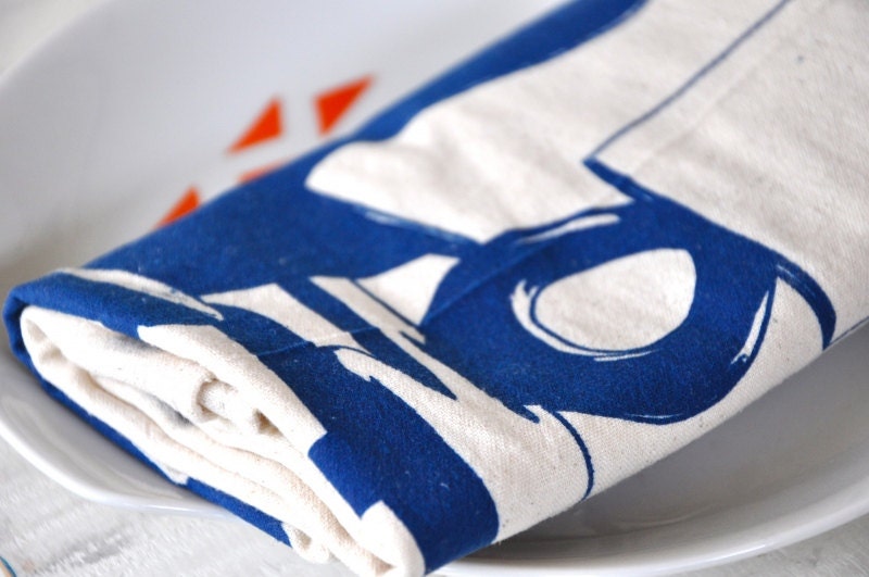 Tea Towel: Boomerang Table,  Mid Century Chair, MCM Decor, Hand Printed Natural Cotton -- Soft, Lint Free, Awesome.