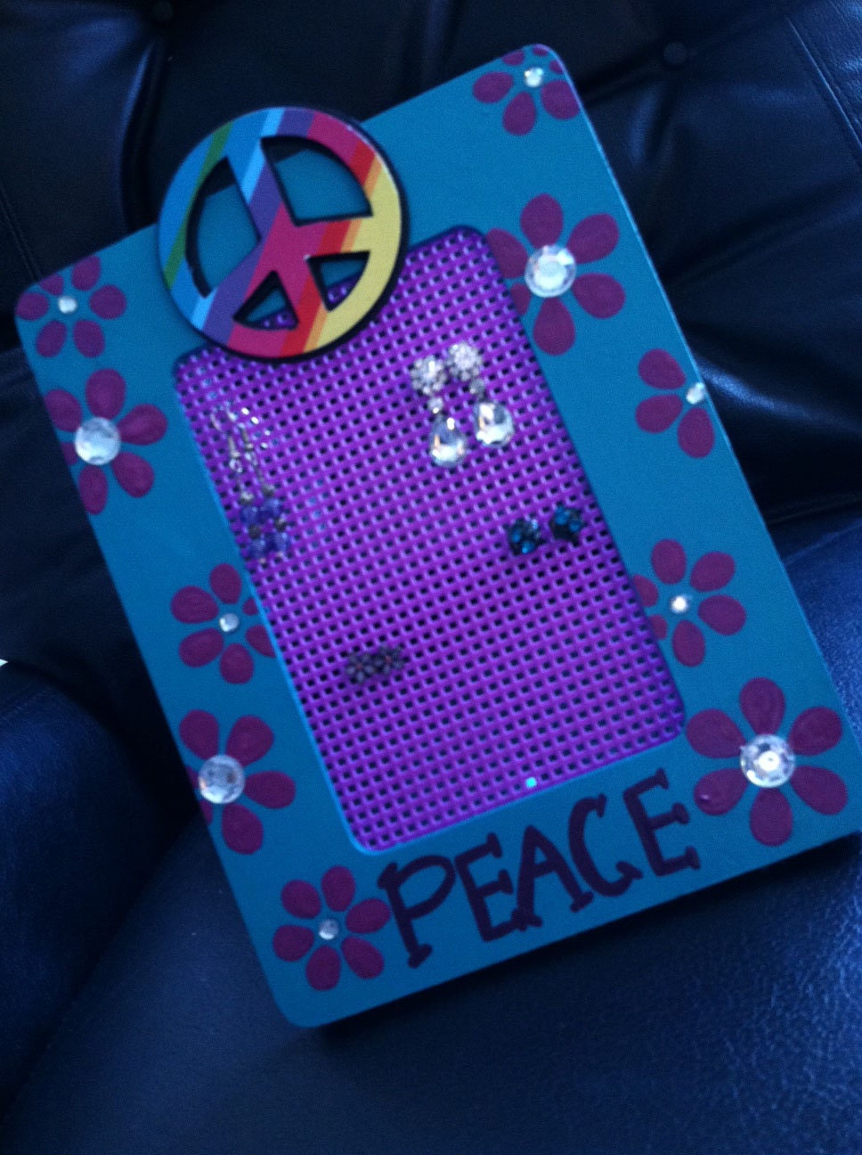 Girl or Teen Wooden Earring Holder - Peace Theme
