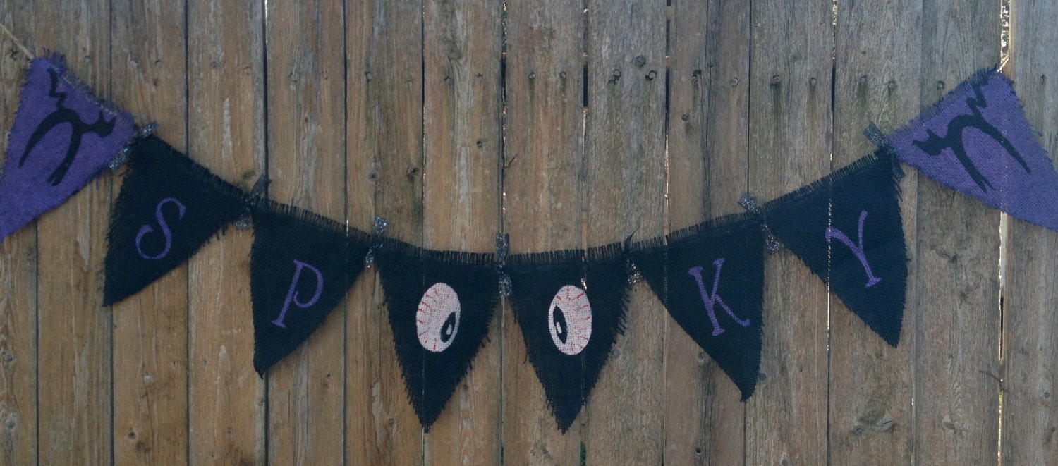 Scary Spooky Banner Halloween Burlap FALL Decoration Black cats