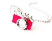 Modern Necklace, Red Camera Pendant on a long chain