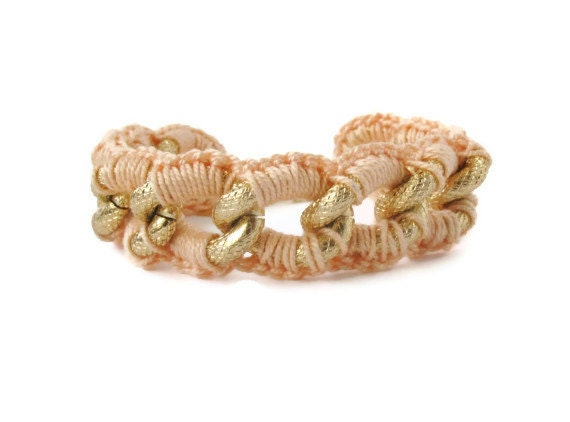 Crochet Chain Bracelet - Gold and Peach