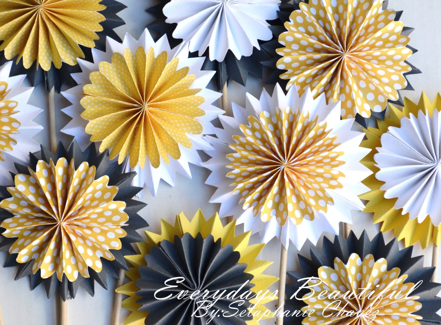 8pc Mini Rosettes with stem / party Fans/ Pinwheels- CHOOSE YOUR 4 COLORS