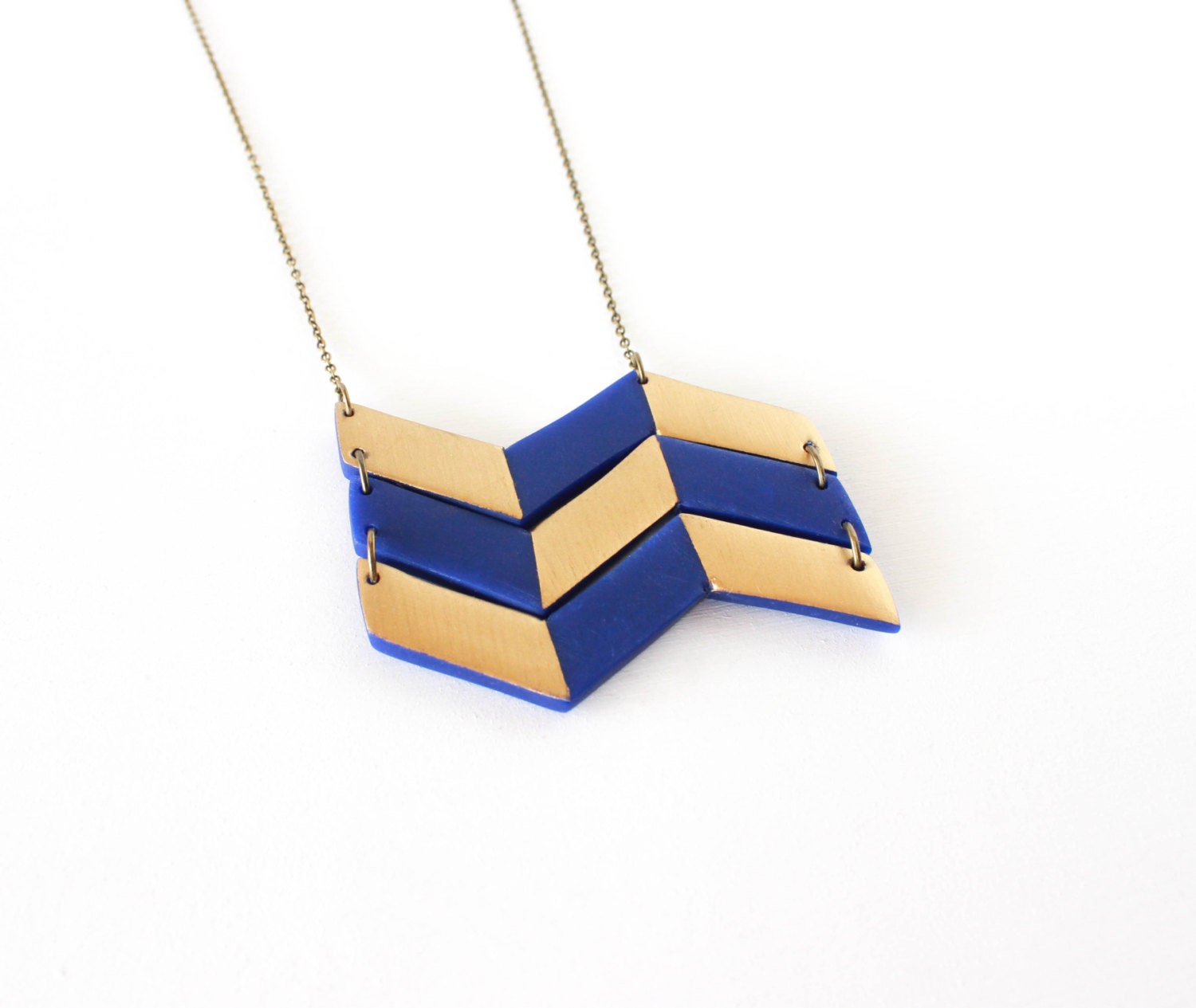 Geometric Chevron Polymer Clay Pendant Necklace